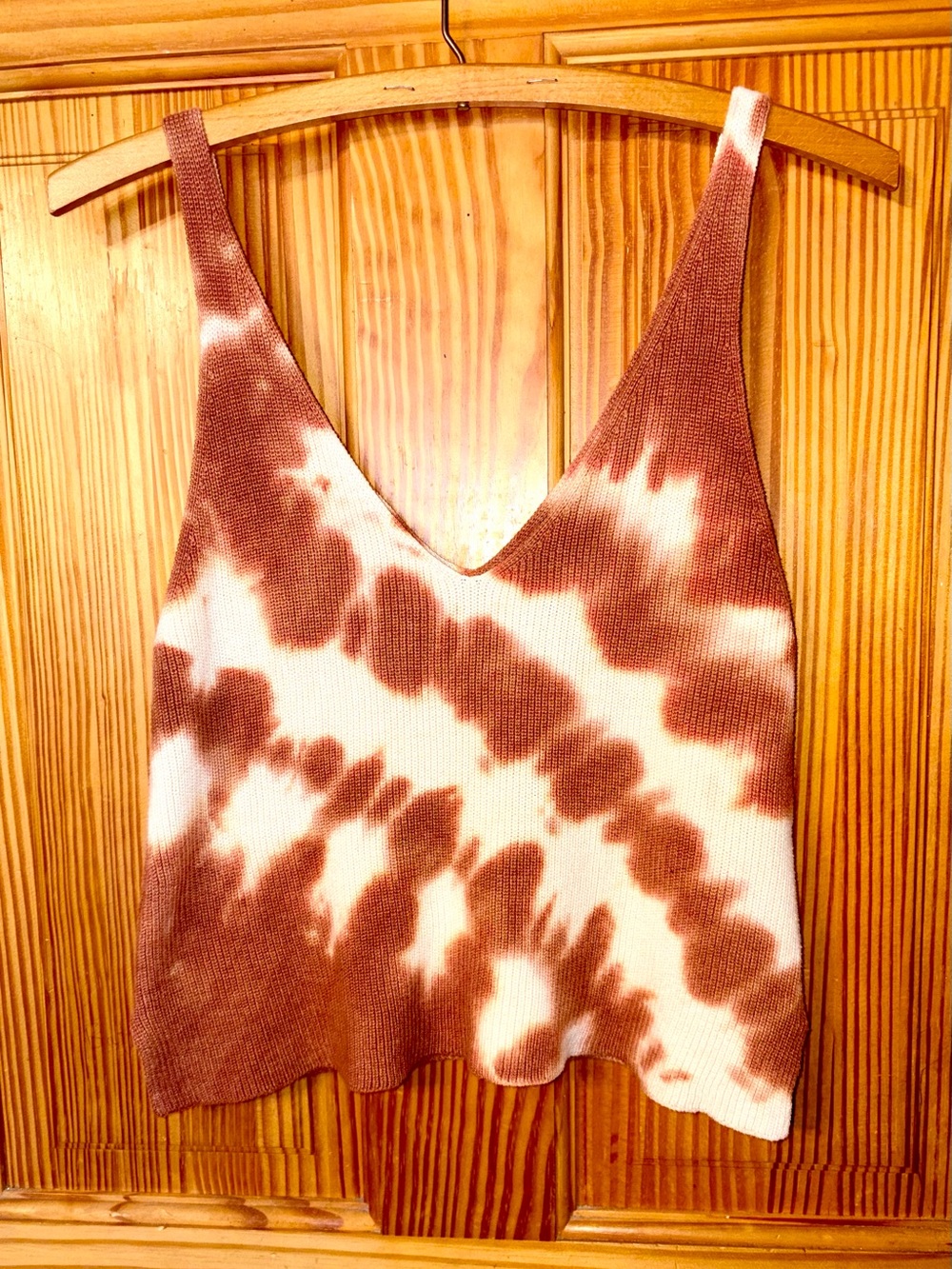 Forever 21 Knit Brown & Cream Tie Dye Cropped Mid Drift Tank Women's Small